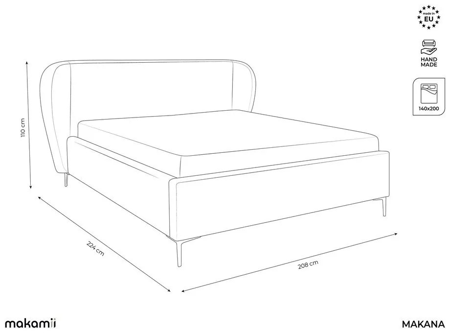 Pat matrimonial bej tapițat cu somieră 140x200 cm Makana – Makamii