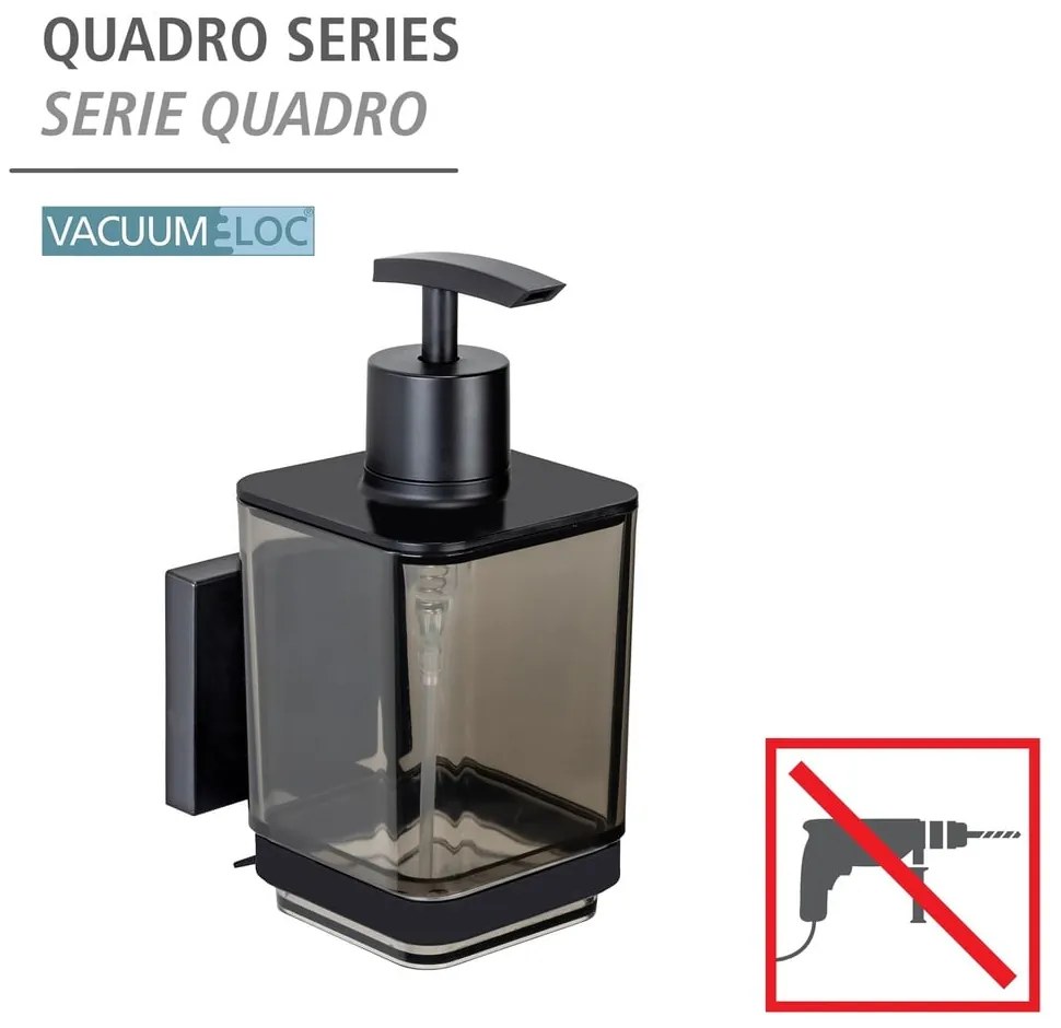 Dozator de săpun lichid negru autoadeziv din plastic 340 ml Quadro – Wenko