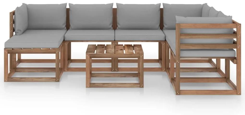 Set mobilier de gradina cu perne gri, 8 piese Gri, 3x colt + 3x mijloc + suport pentru picioare + masa, 1