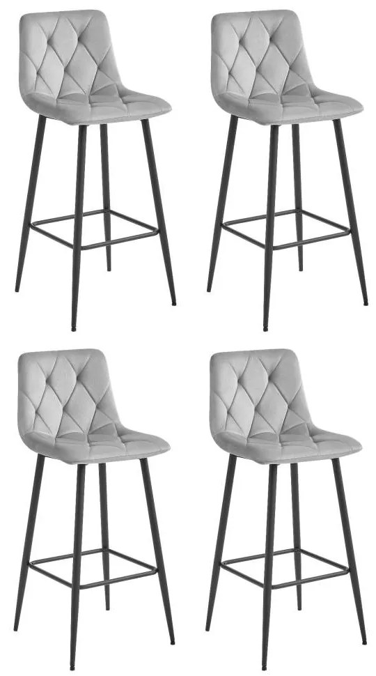 Set 4 Scaune Bar Fido Catifea Gri Deschis