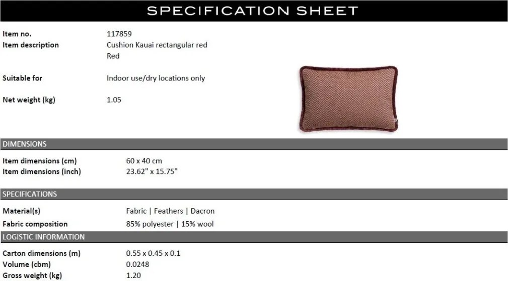 Perna design lux Kauai rosu rectangular 60x40cm