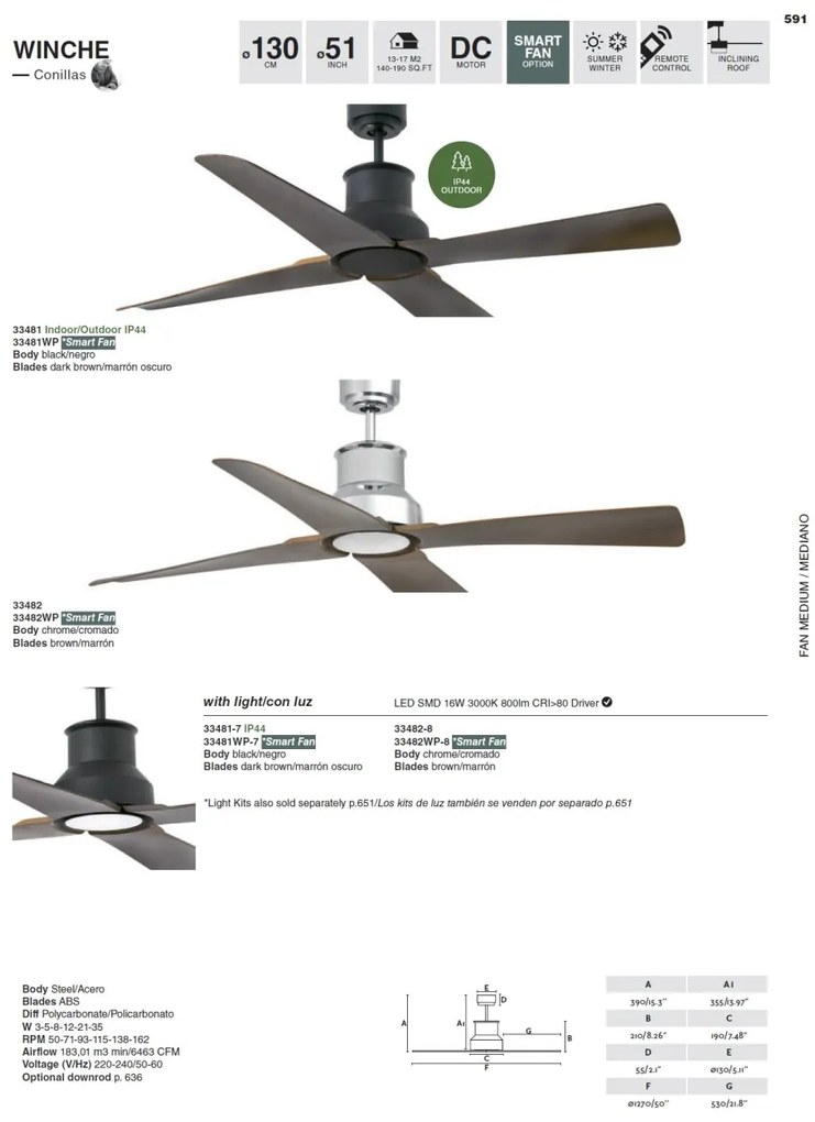 Lustra LED cu Ventilator si telecomanda design modern IP44 WINCHE negru/maro