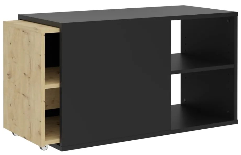 444232 FMD Comodă TV 2 compartimente deschise negru&stejar 133,5x39,9x49,2 cm