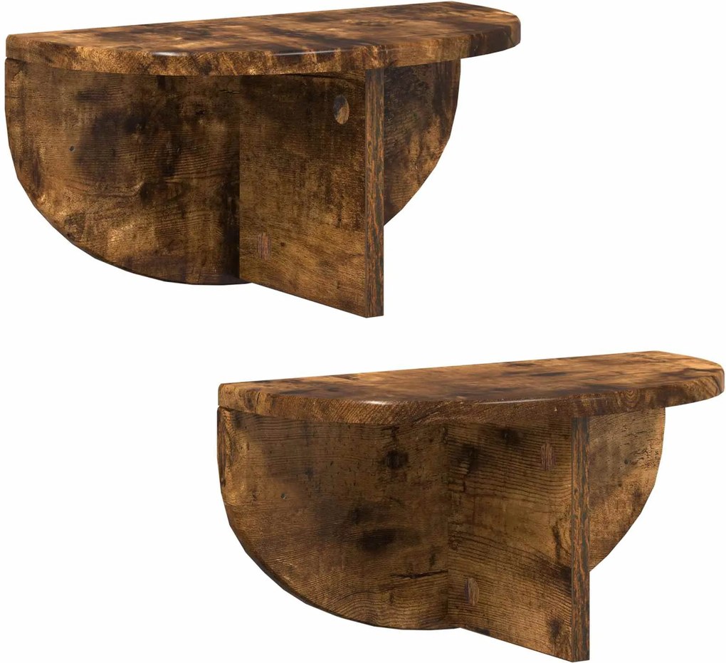 vidaXL Raft de perete Pe perete 2 pcs Stejar fumuriu 38 x 19 x 19 cm