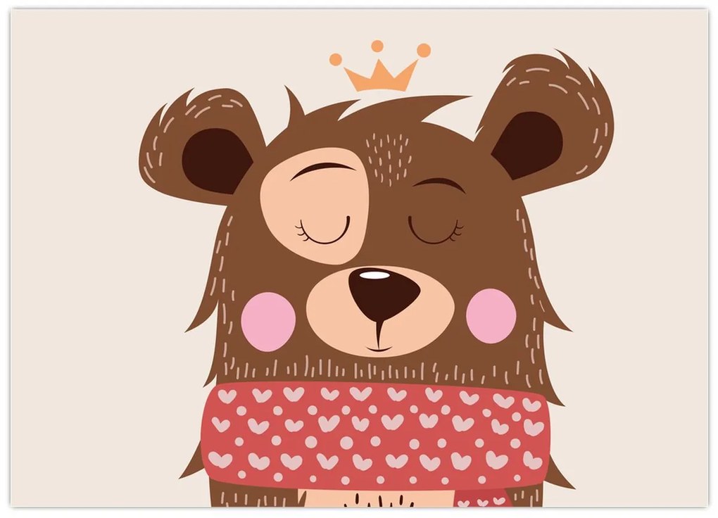 Tablou pe sticlă - Teddy ursuleț cu eșarfă roșie (70x50 cm)