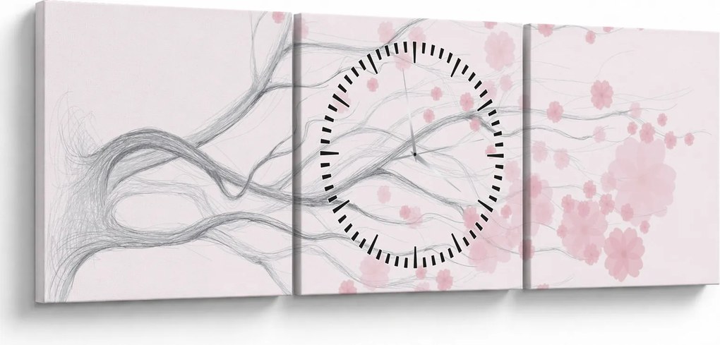 Tablou - Flori roz (cu ceas) (90x30 cm)