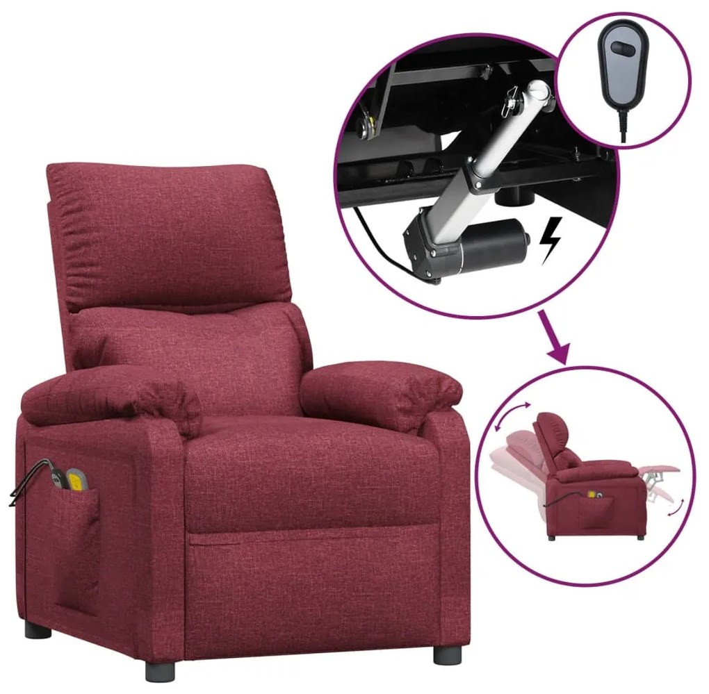 3098434 vidaXL Fotoliu de masaj electric rabatabil, roșu vin, textil