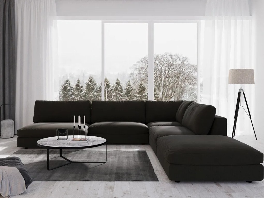 Colțar modular Seattle L117Gri inchis, 350x340x87cm, Picioare: Plastic