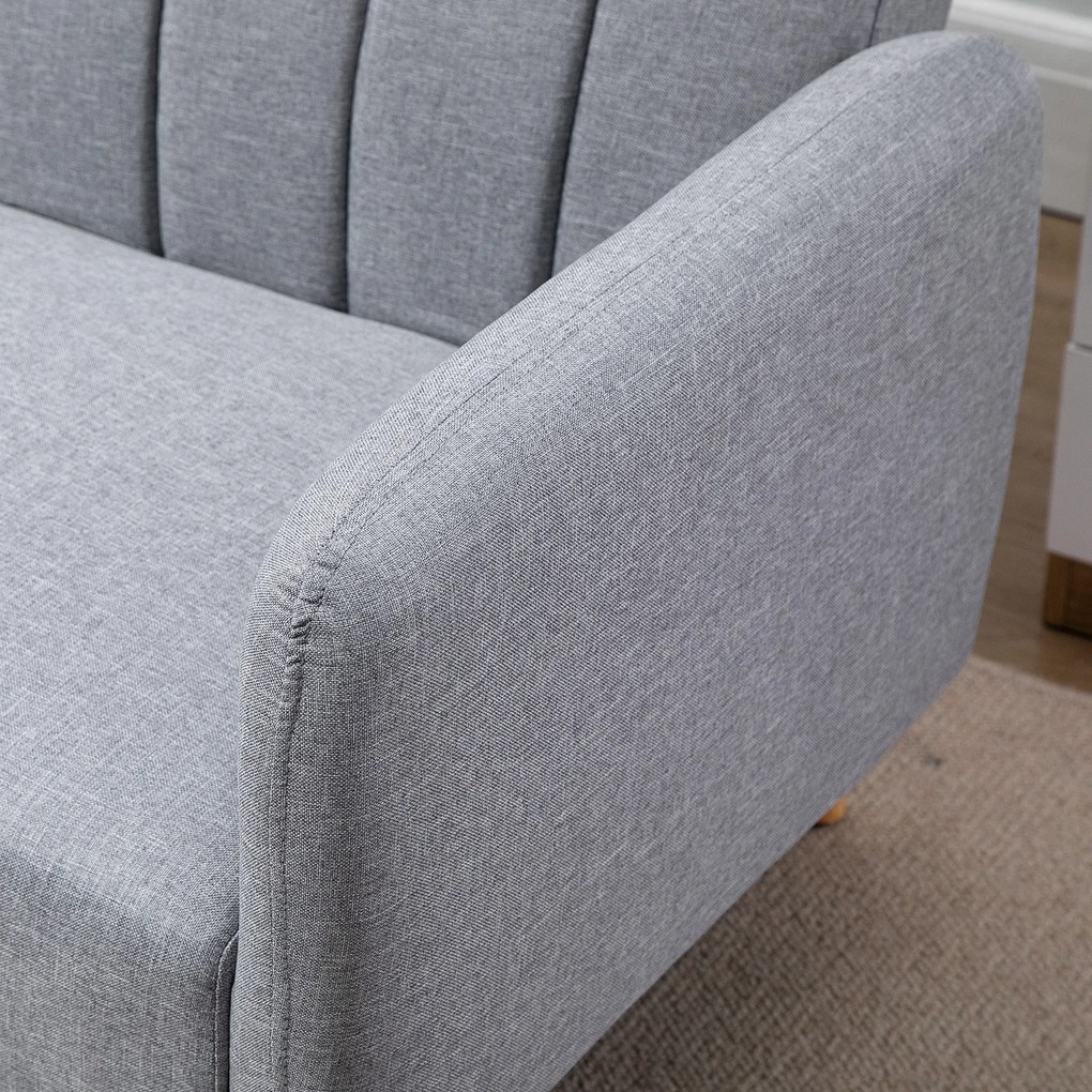 HOMCOM Canapea Extensibilă 2 Locuri Design scandinav Spătar reglabil 3 Poziții Picioare Lemn Țesătură Aspect Lin Gri | Aosom Romania