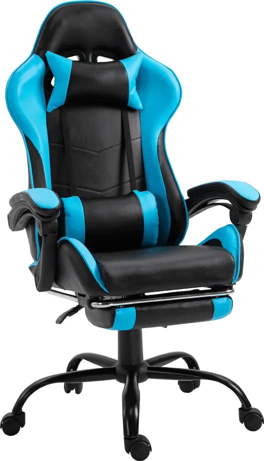 Fotoliu birou/gaming cu suport pentru picioare, negru/albastru, TARUN