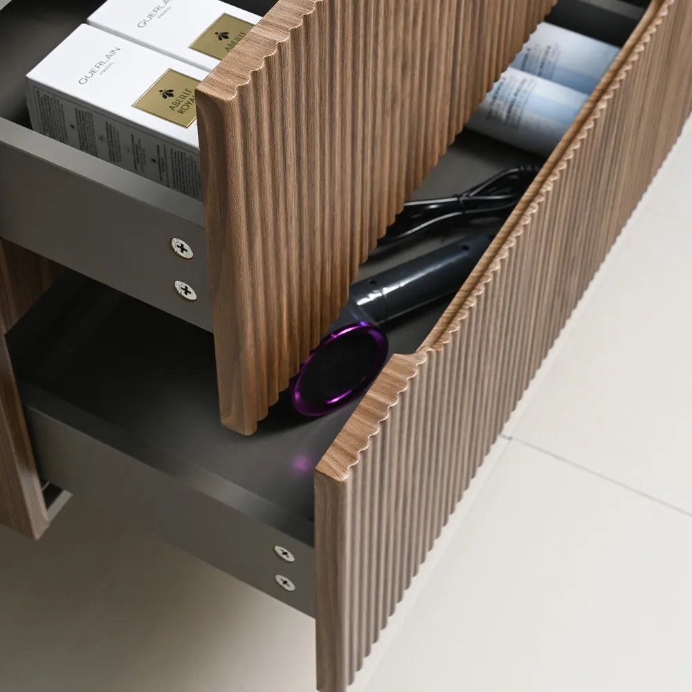 Mobilier de baie Trent 100 cm cu chiuvetă ceramică (2 sertare) și oglindă 60x100 cm stejar apus de soare