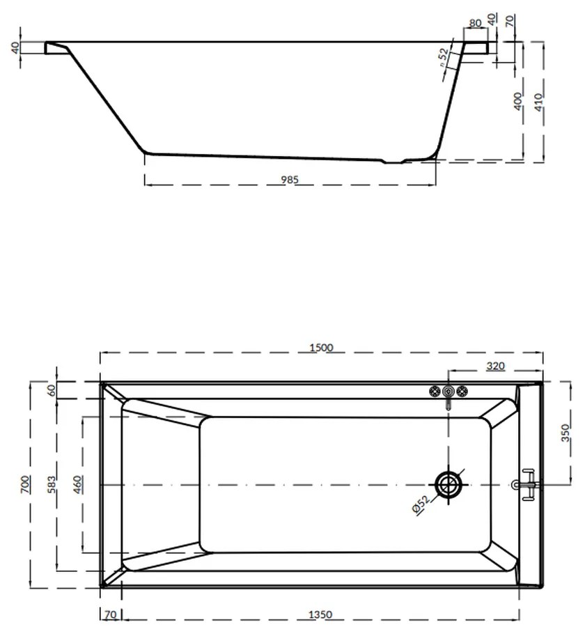 Cada baie incastrata Cersanit Balinea, 150 x 70 cm, dreptunghiulara, alb lucios 1500x700 mm