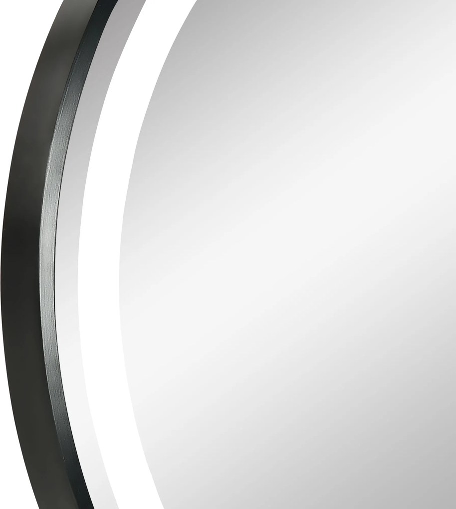 kleankin Oglindă de baie, iluminare LED, dimabilă, 3 culori de lumină, cadru metalic, Ø60 cm, Negru | Aosom Romania