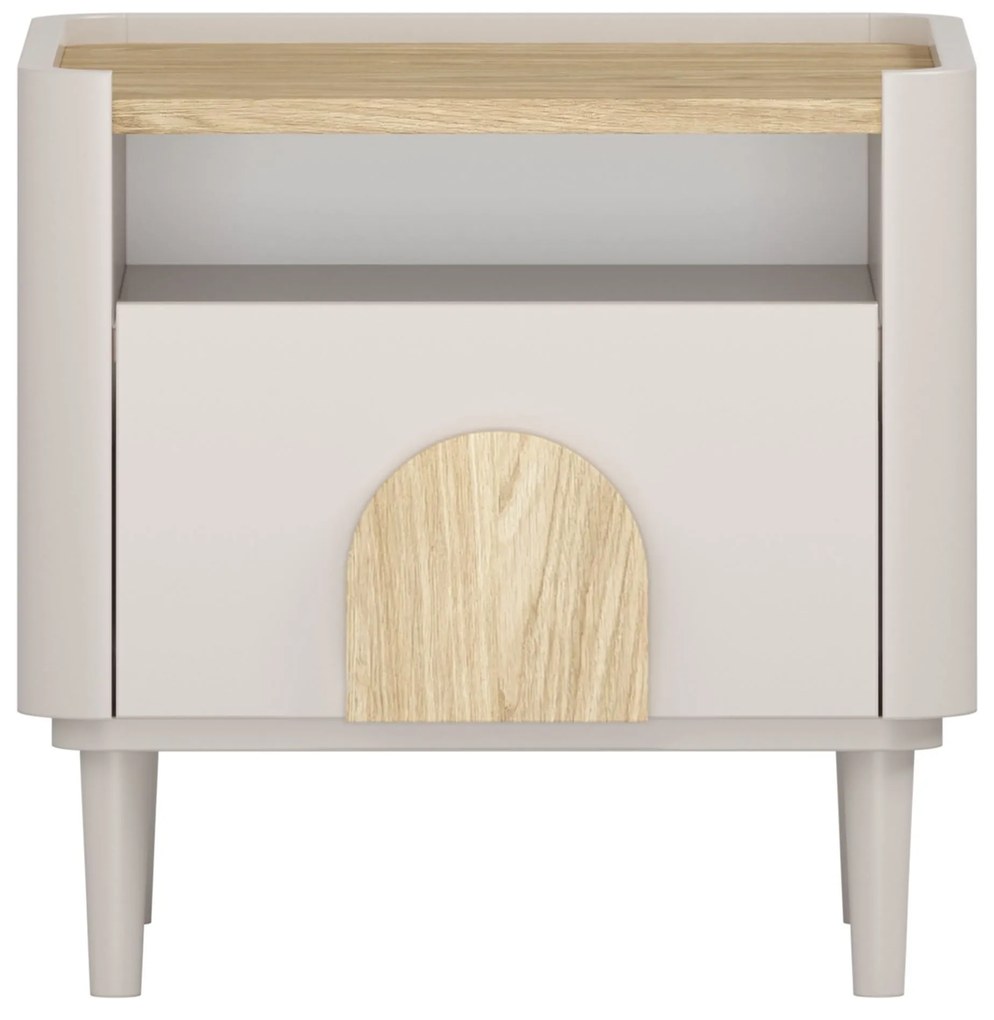 Noptieră Amilio 50 cm - cashmere / stejar uleiat / mânere stejar deschis