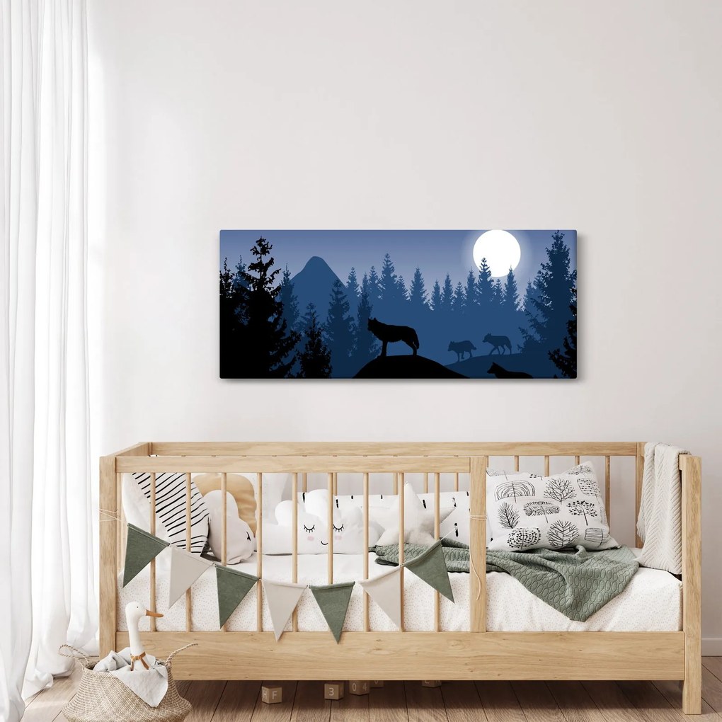 Tablou - Haita de lupi sub lună plină (120x50 cm)