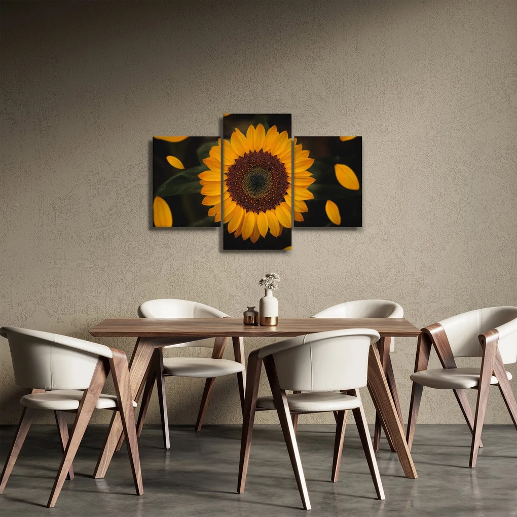 Tablou - Floarea soarelui și petale (90x60 cm)