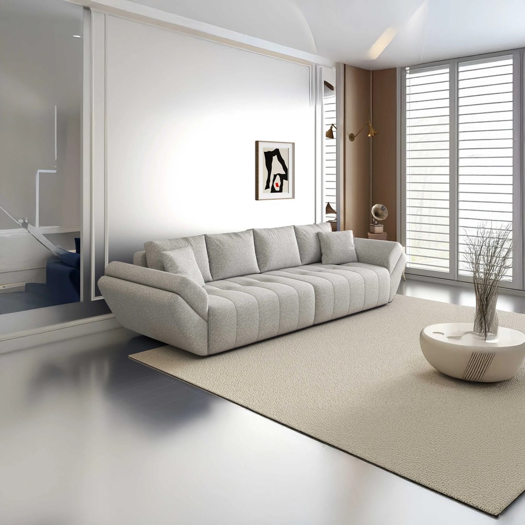 Canapea extensibilă dumonde cu ladă de depozitare si sezut confortabil din spuma high-density, Berlin Euphoria Dove 300x100 cm