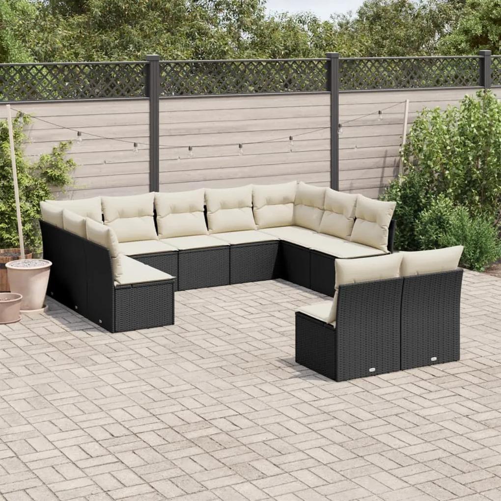 3250185 vidaXL Set canapele de grădină cu perne, 11 piese, negru, poliratan