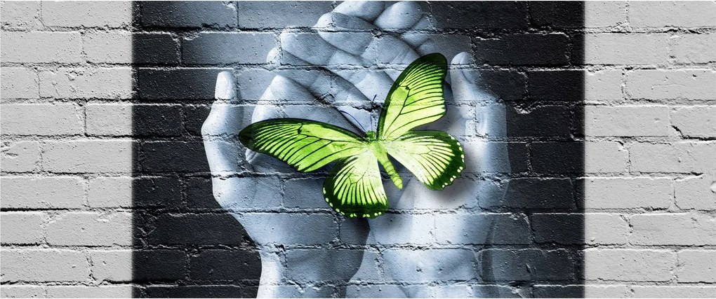 Tablou - Fluture verde în perete (120x50 cm)