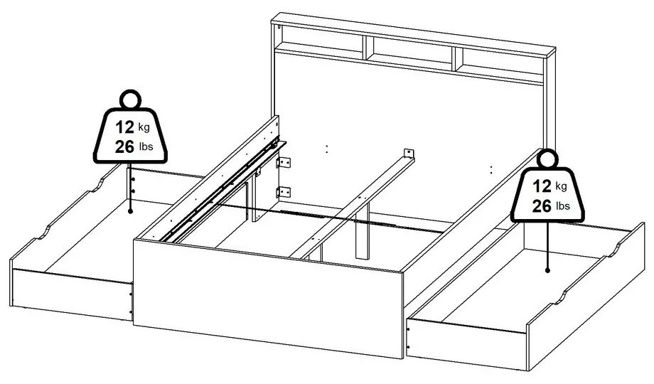 Pat matrimonial în culoare naturală cu aspect de lemn de stejar cu spațiu de depozitare fără somieră 140x200 cm Ikast – Tvilum