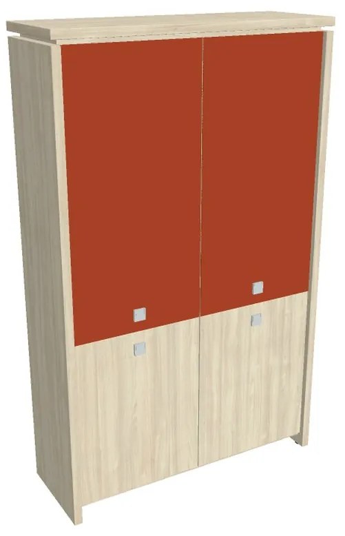 Dulap înalt Verno 128 x 46 x 210 cm, uși combinate, salcâm / portocaliu