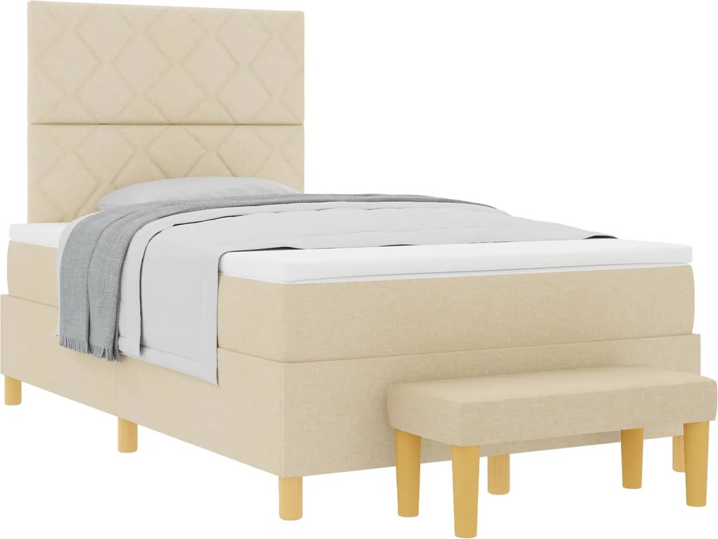 vidaXL Pat cu arcuri cu saltea cu headboard Crem 120 x 200 cm țesătură