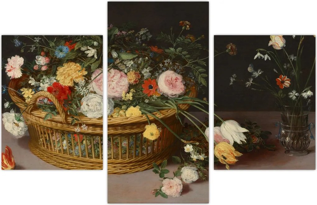 Tablou - Jan Brueghel the Elder, Flowers in a Basket and a Vase, reproducere (90x60 cm)