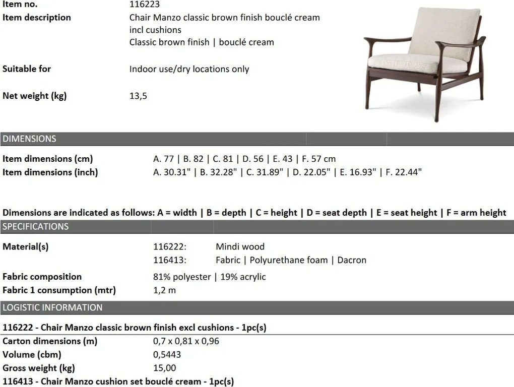 Fotoliu elegant design LUX Manzo maro / bouclé cream