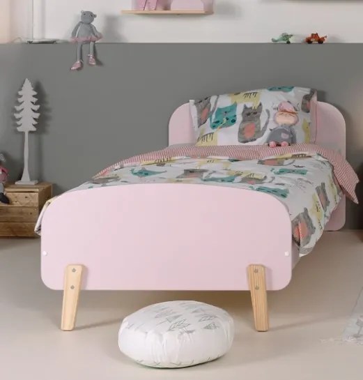 Set KIDDY în roz format dintr-un Pat copii (90x200) și o noptieră.