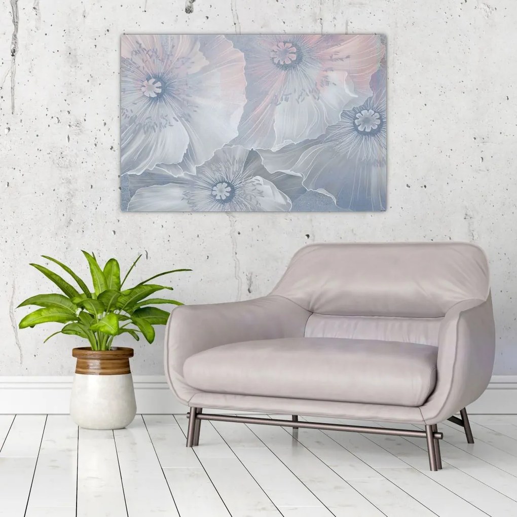 Tablou - Flori albastre pe perete (90x60 cm)