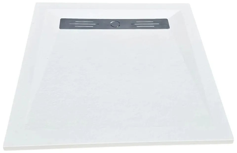 Cadita Dus Patrata HouseXL StoneCore Premium, 90x90 cm, Compozit Granit, cu Rigola Metalica Inclusa (Culoare: Gri)
