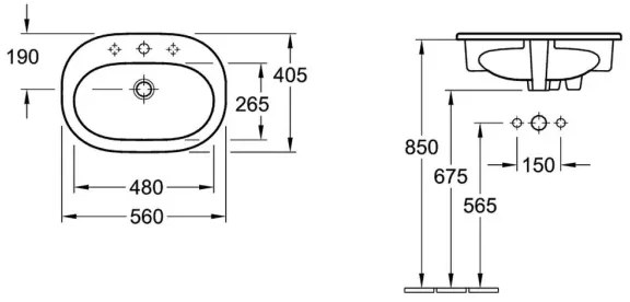 Villeroy & Boch 41615601 - Lavoar încastrat O.NOVO 56 x 40,5 cm, ceramică/alb