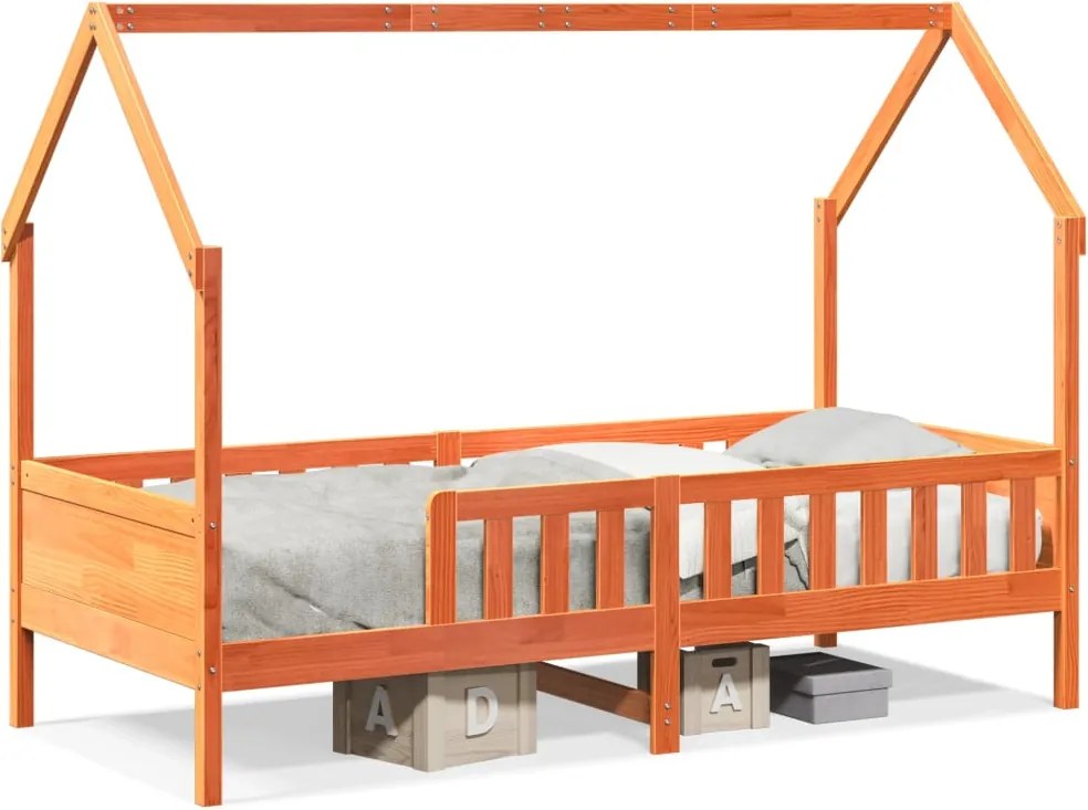 vidaXL Cadru pat de copii, maro ceruit, 80x200 cm, lemn masiv de pin
