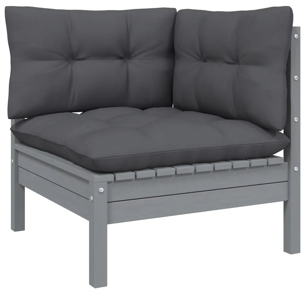 Set mobilier gradina cu perne, 10 piese, gri, lemn de pin Gri, 10