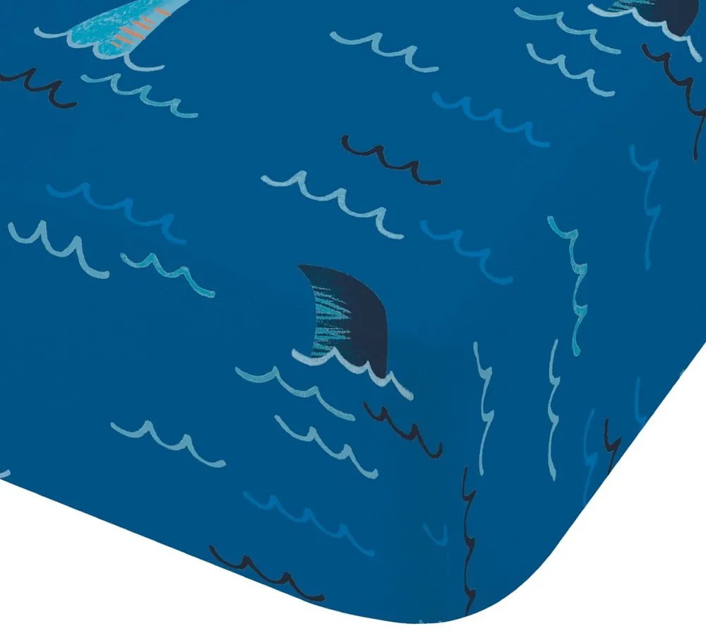 Cearceaf pentru copii albastru pentru pat dublu cu elastic 135x190 cm Jawsome Shark – Catherine Lansfield