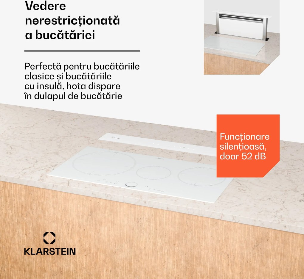 Klarstein Hota Royal Flush Eco, Extensibilă, 714 m³/h, Boost, Control tactil, EEK A++