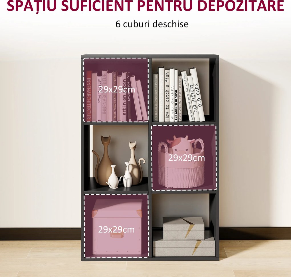 HOMCOM Bibliotecă Modernă Modulară cu 6 Compartimente din PAL, Maro | Aosom Romania