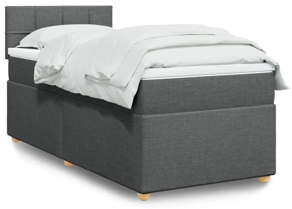 vidaXL Pat box spring cu saltea, gri închis, 90x190 cm, textil