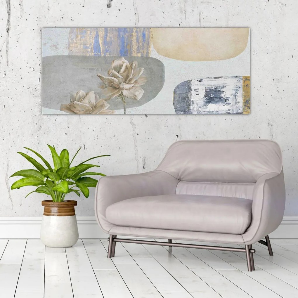 Tablou - Pictură flori și texturi (120x50 cm)