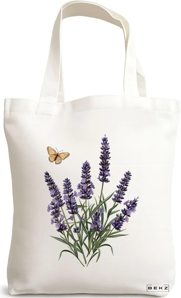 Sacosa de Panza pentru Cumparaturi, Geanta Tote, model Flowers 11 38 x 34.5 cm, Alba, BEKZ®