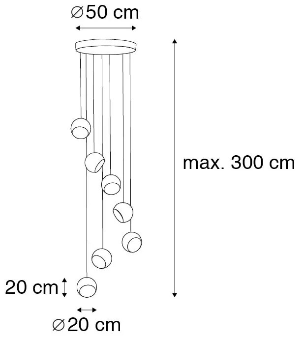 Lampă suspendată neagră cu interior auriu 7 lumini - Crooked Cluster