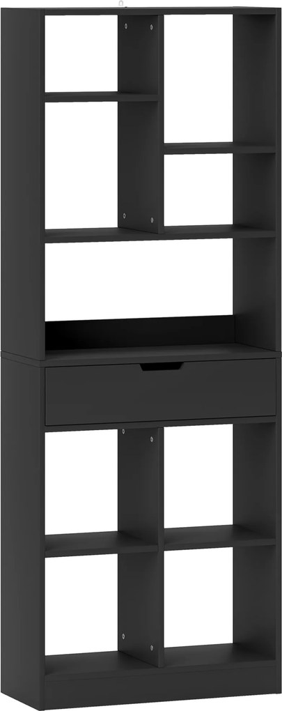 HOMCOM Bibliotecă Modernă din Lemn cu Sertar Central și Kit Antirăsturnare, 60x26x158 cm, Negru | Aosom Romania