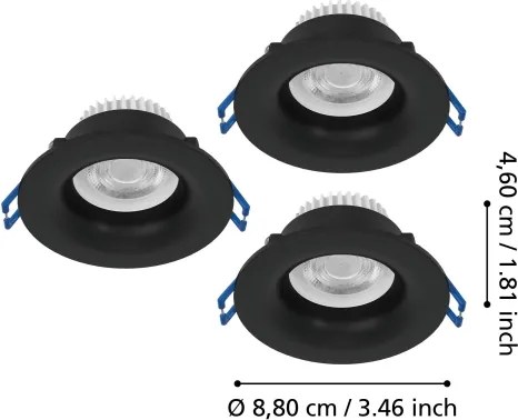 Eglo 902274 - Set 3x spoturi LED încastrate pentru baie SALABATE, 4,9 W, 230 V, Ø 8,8 cm, IP65, negru