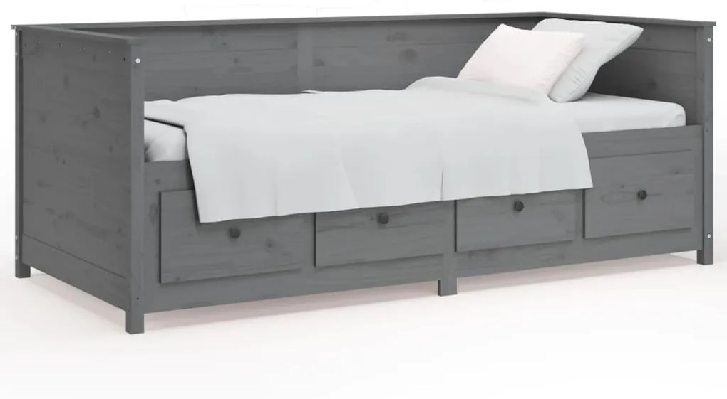 820913 vidaXL Pat de zi, gri, 90x190 cm, lemn masiv de pin