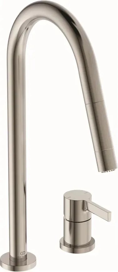Baterie bucatarie cu dus extactibil Ideal Standard Gusto 242 argintiu Silver Storm 2 tipuri de jet