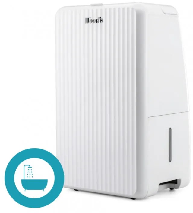 Dezumidificator Woods MRD10G, 102 m³/h, Pana la 40 m², Pentru bai, 10l/24h, Timer, Debit reglabil, Hidrostat, Alb