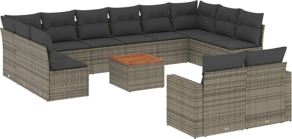 vidaXL Set mobilier de grădină cu perne, 13 piese, gri, poliratan