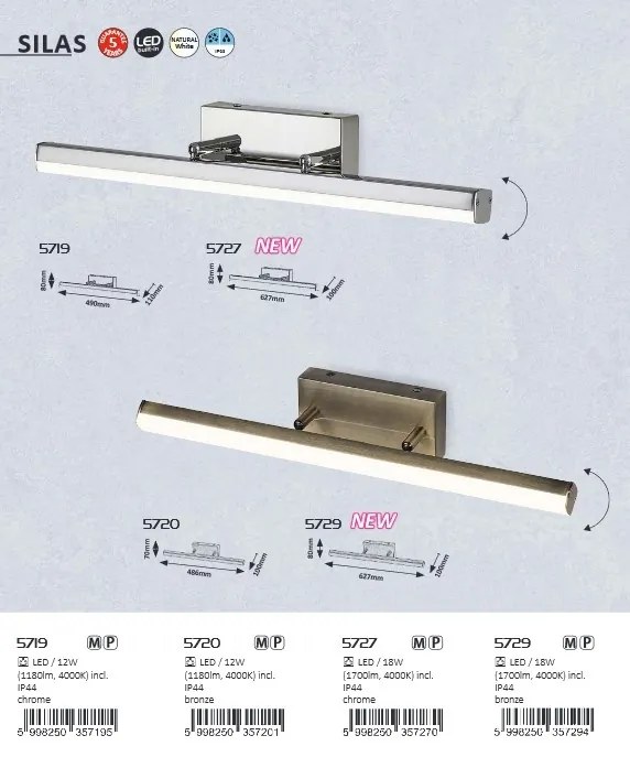 Aplica de perete LED pentru oglinda baie IP44 Silas 12W bronz 5720 RX