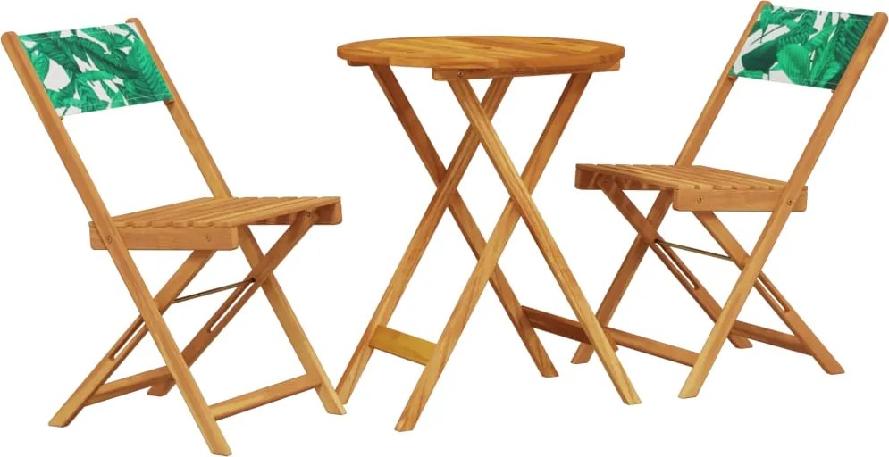 vidaXL Set mobilier bistro, 3 piese, textil model frunze/lemn masiv
