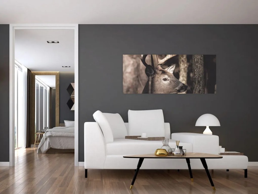 Tablou - Cerb în pădure (120x50 cm)